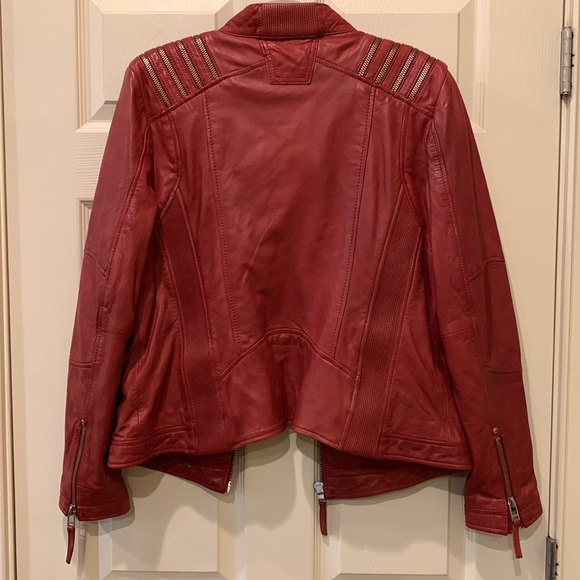 Wilson Burgundy Real Leather Moto Jacket - Picture 6 of 8